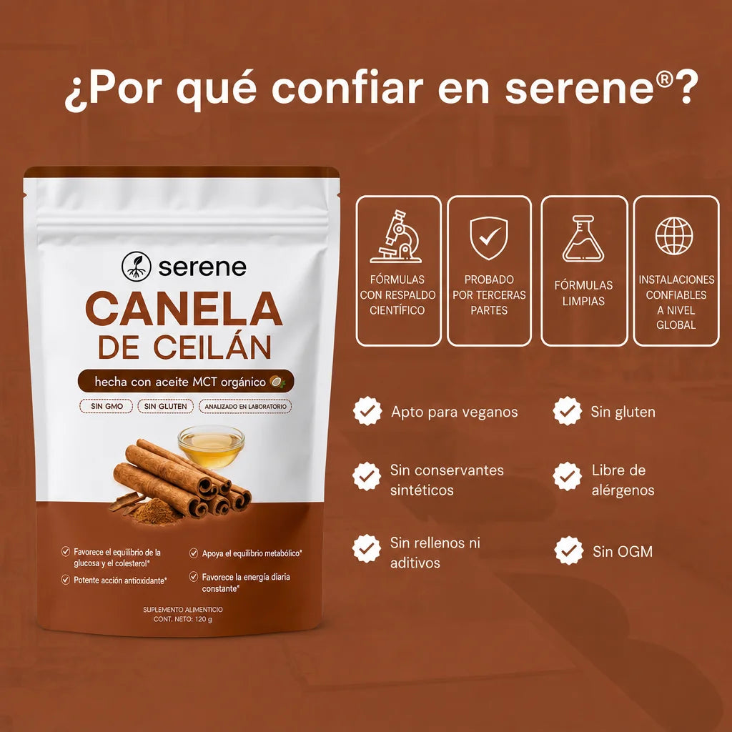 Canela de Ceilán 7200 mg equivalente con aceite MCT